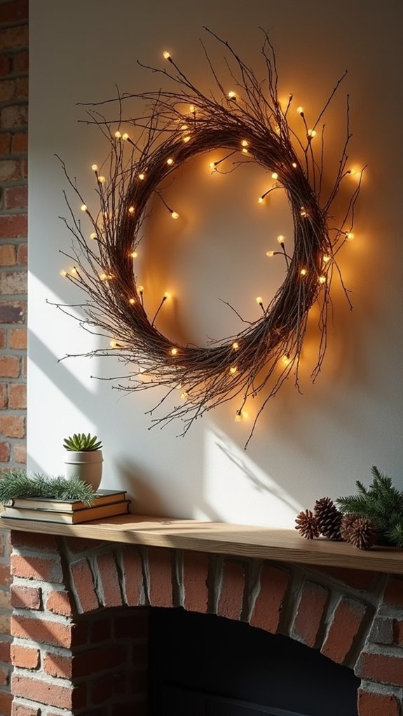 sleek festive mantel decor