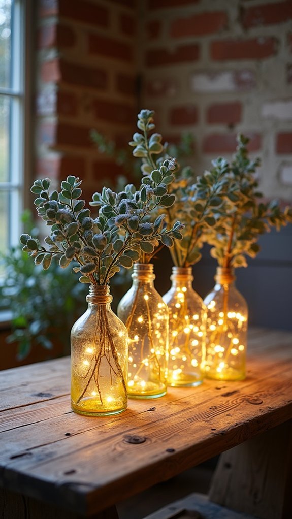 snowy eucalyptus bottle centerpieces