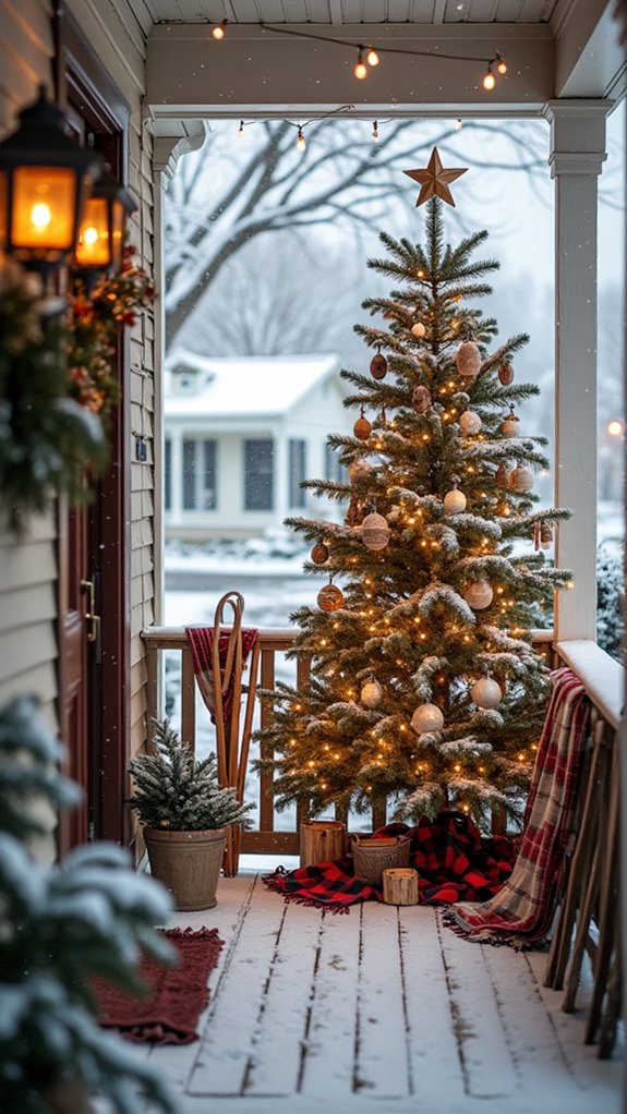 snowy porch holiday decor