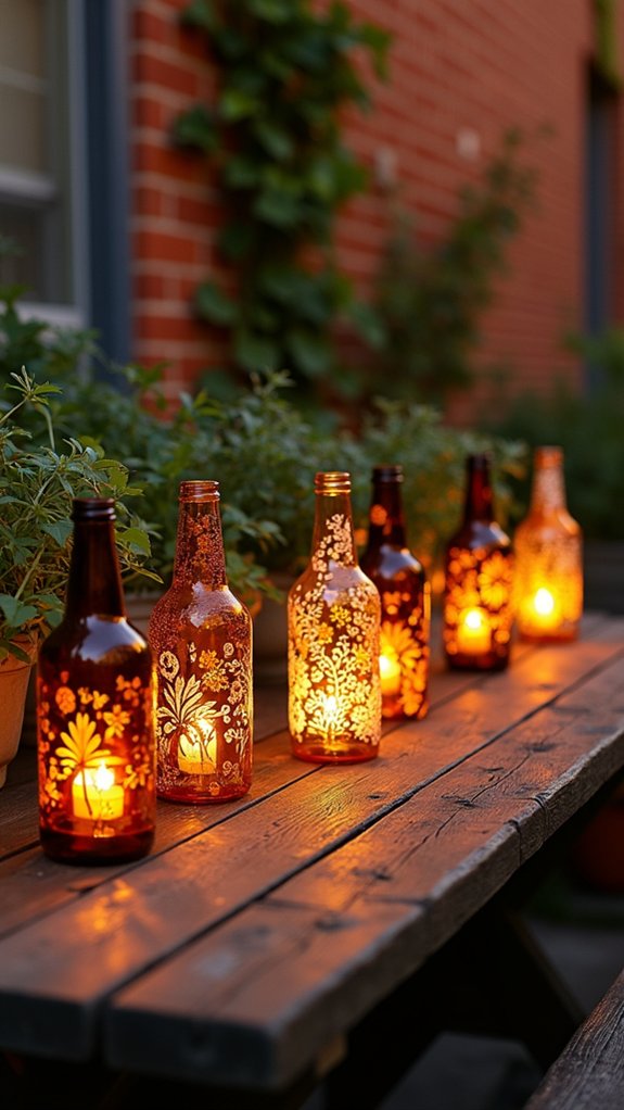 stenciled bottle luminaries shine