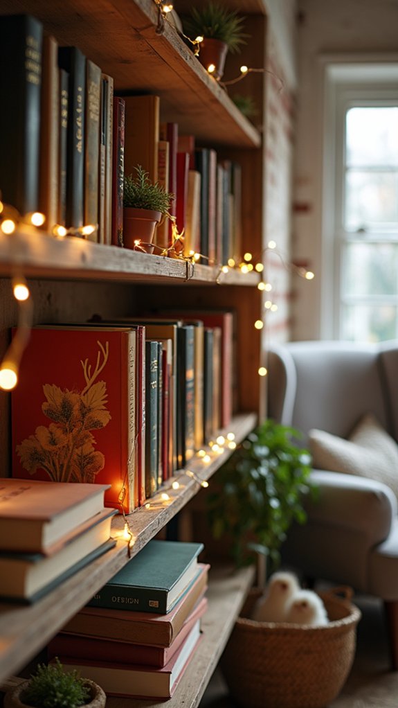 string lights on books