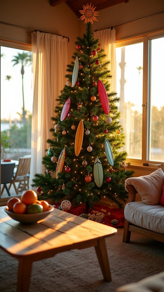surfboard themed holiday decor