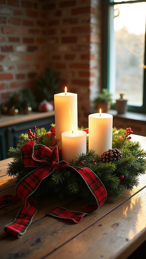 tartan wreath with candles