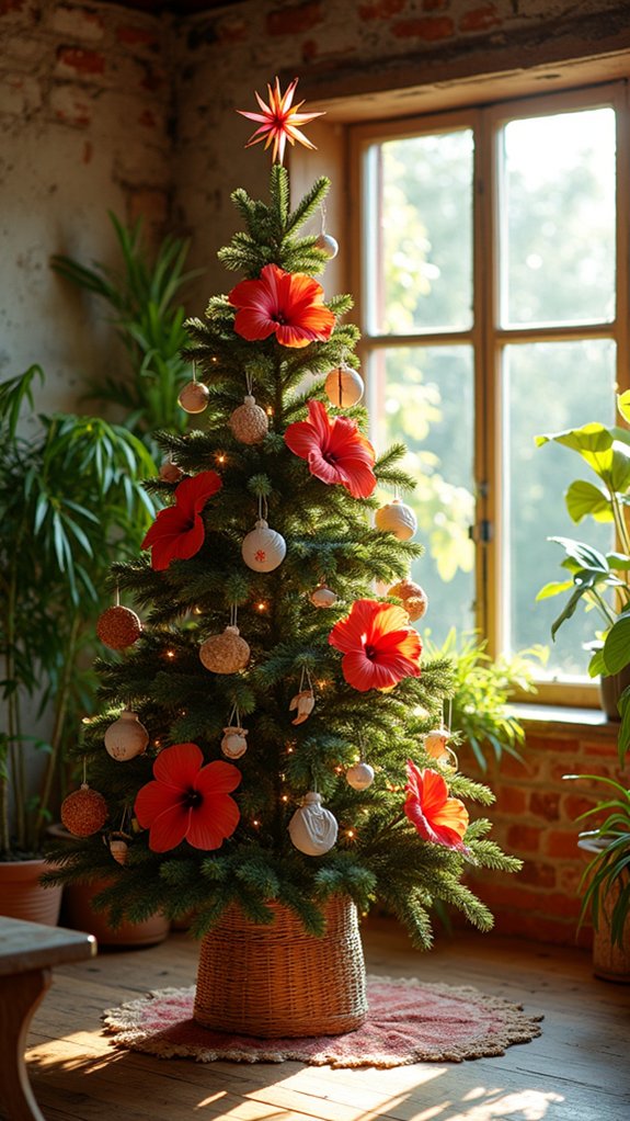 tropical hibiscus tree decor