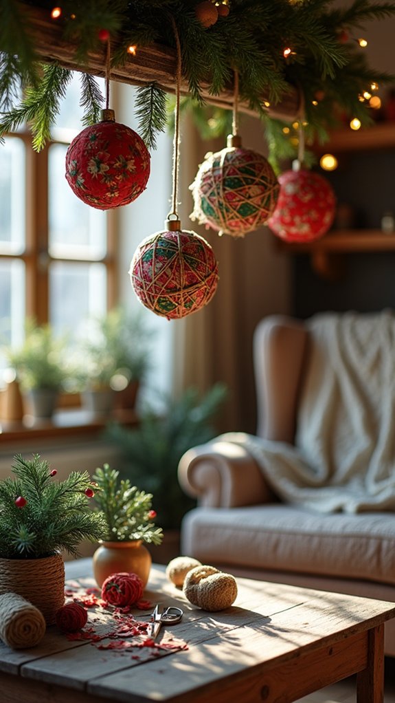 twine wrapped holiday ornaments