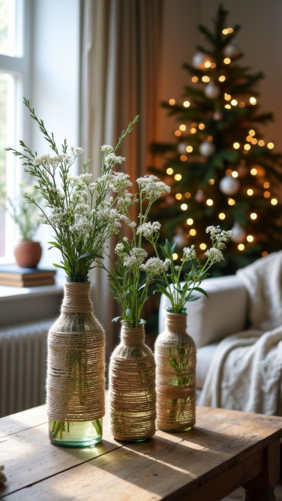 twine wrapped rustic glass vases