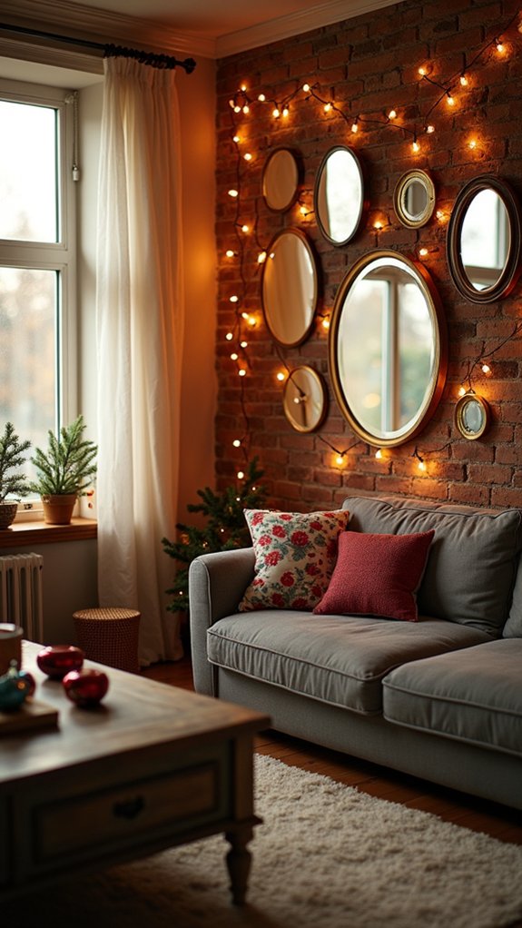 twinkling festive mirror decor