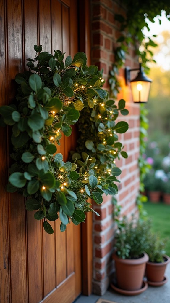 twinkling lights enhance eucalyptus