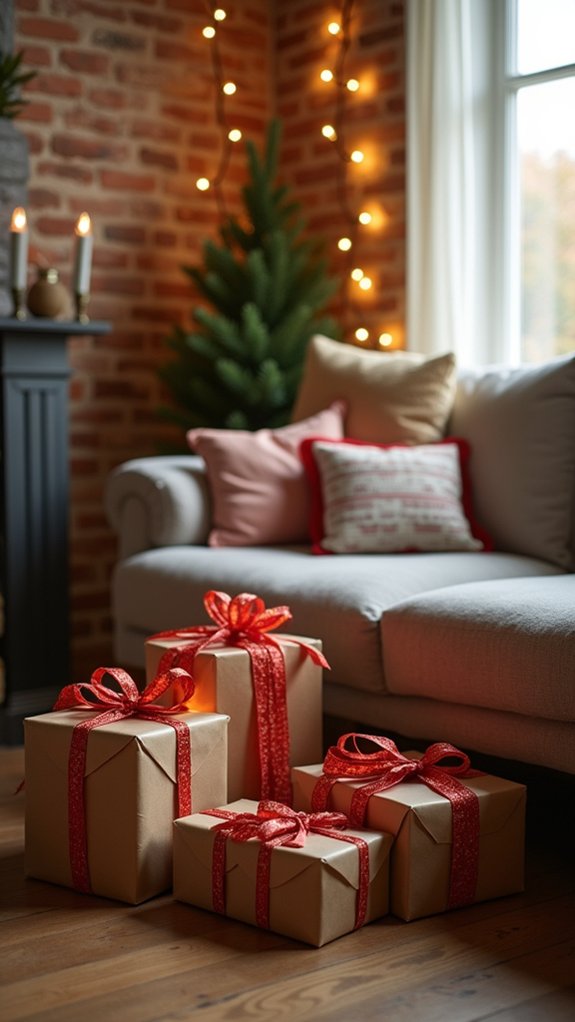 twinkling lights on gifts