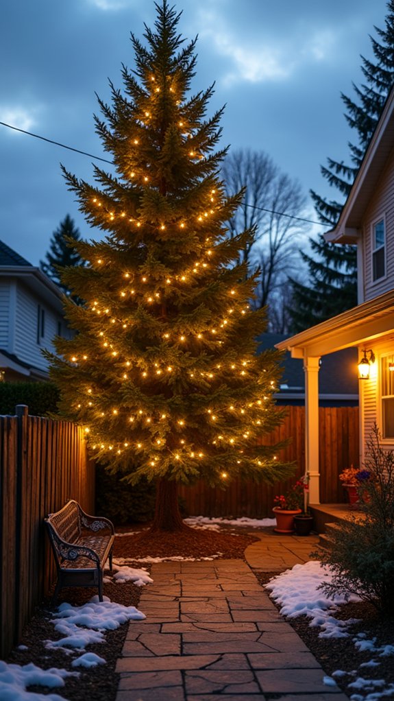 twinkling lights on trees