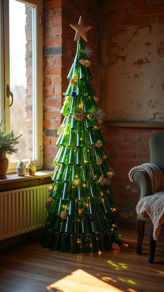 upcycled festive bottle tree