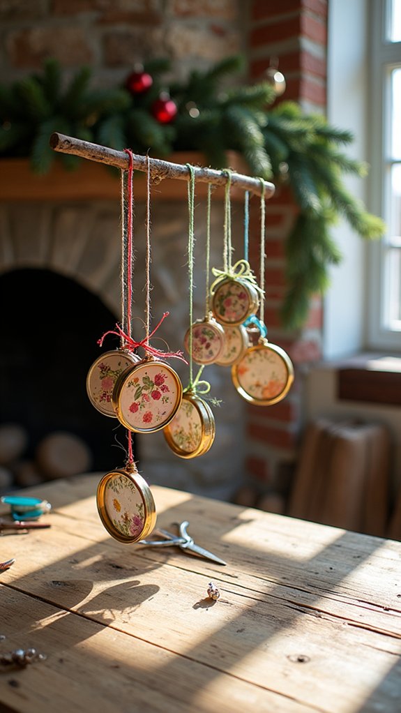 upcycled jar lid ornaments