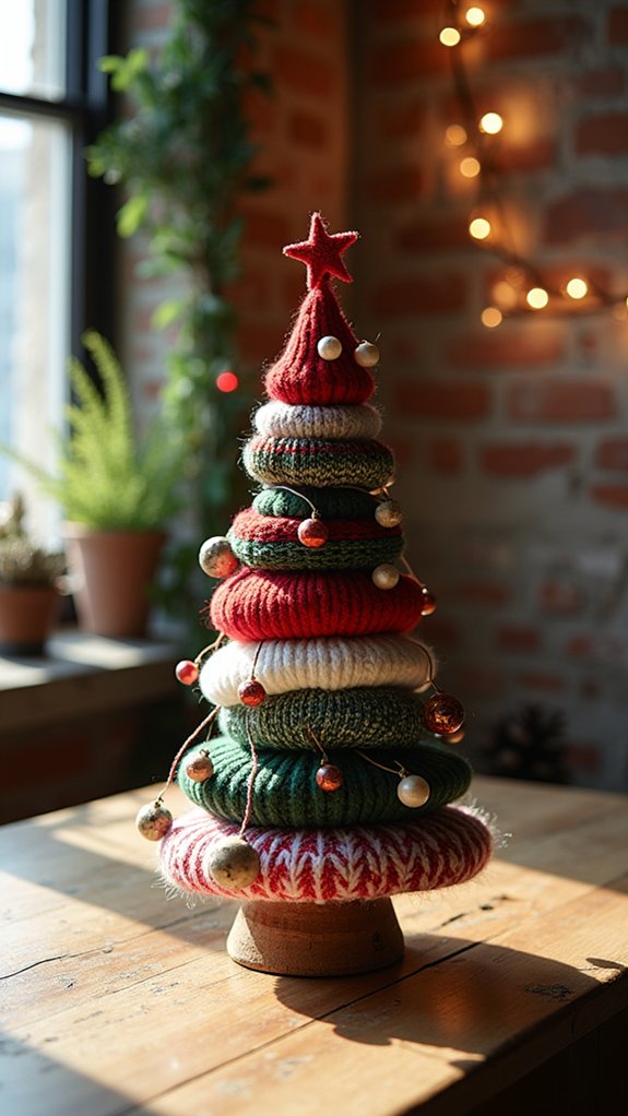 upcycled sweater cone trees