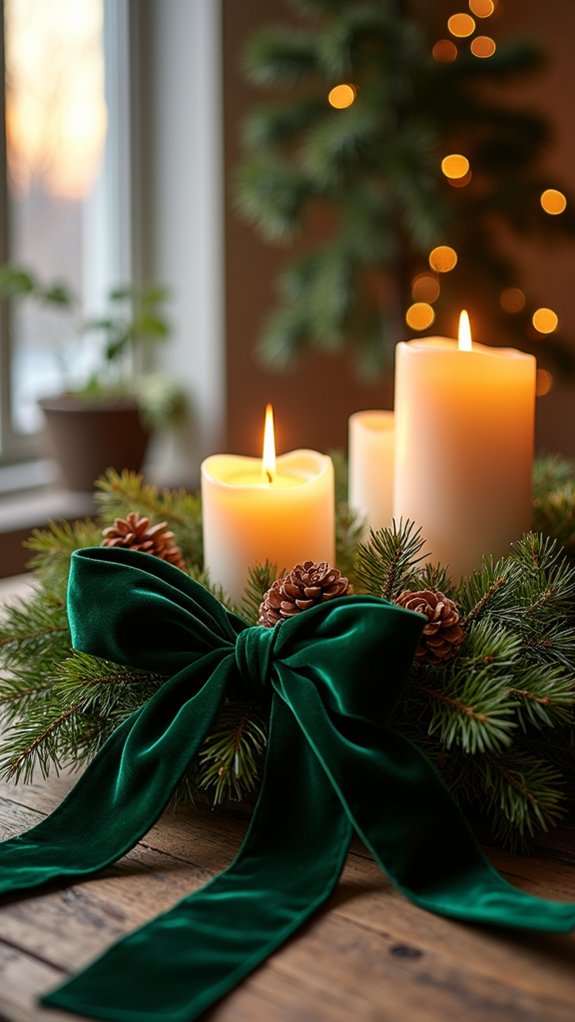 velvet ribbon and candles