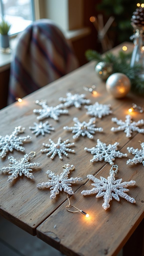 vibrant beaded snowflake decorations