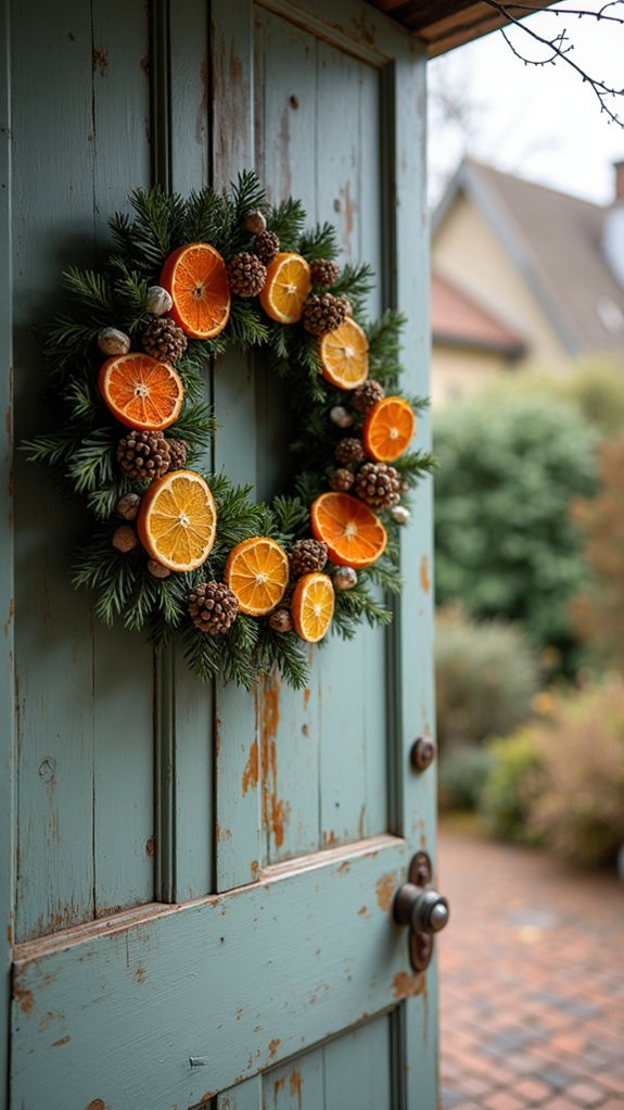 vibrant citrus and pinecones