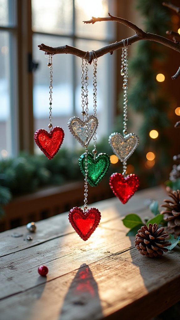 vibrant festive heart ornaments