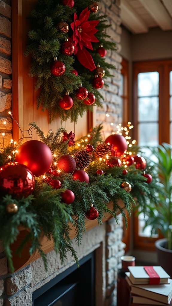 vibrant holiday mantel display