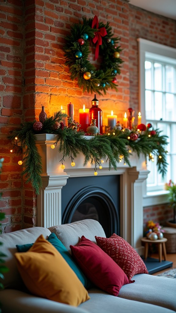 vibrant holiday mantle accents
