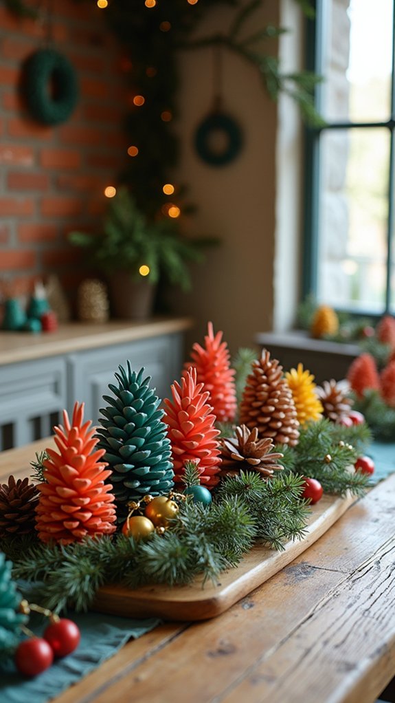 vibrant holiday pinecone decor