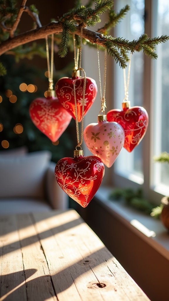 vibrant painted heart ornaments