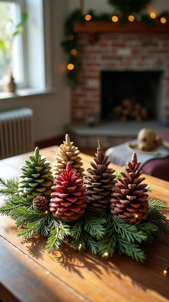 vibrant painted pinecone ornaments