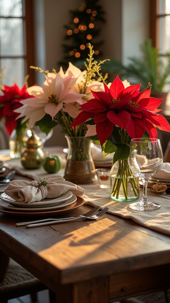 vibrant poinsettia table decor