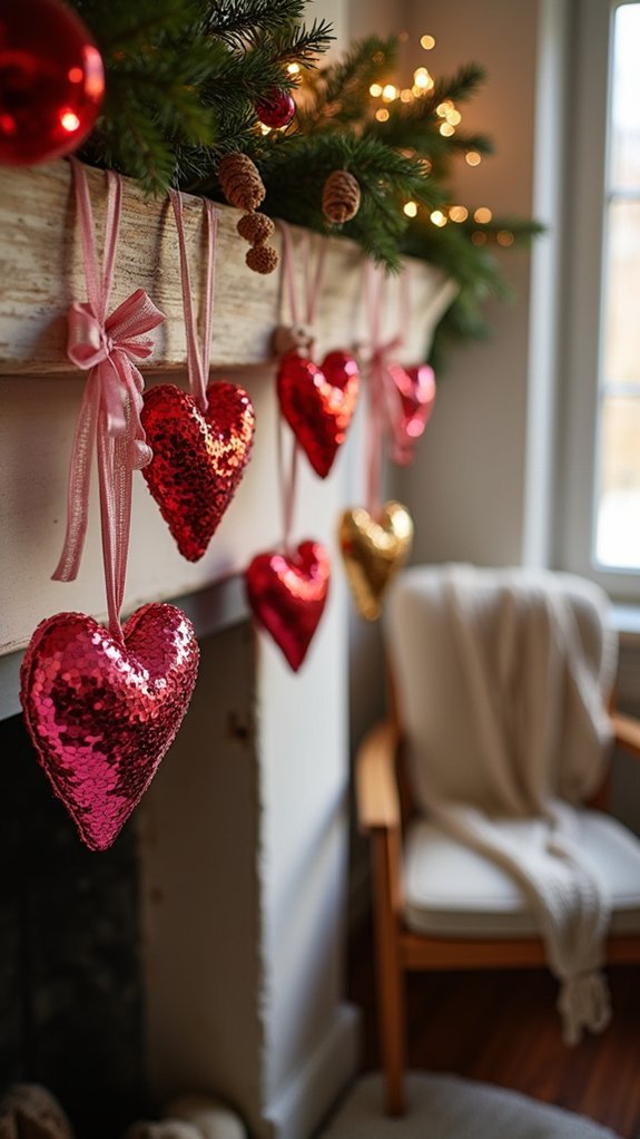 vibrant sequin heart ornaments