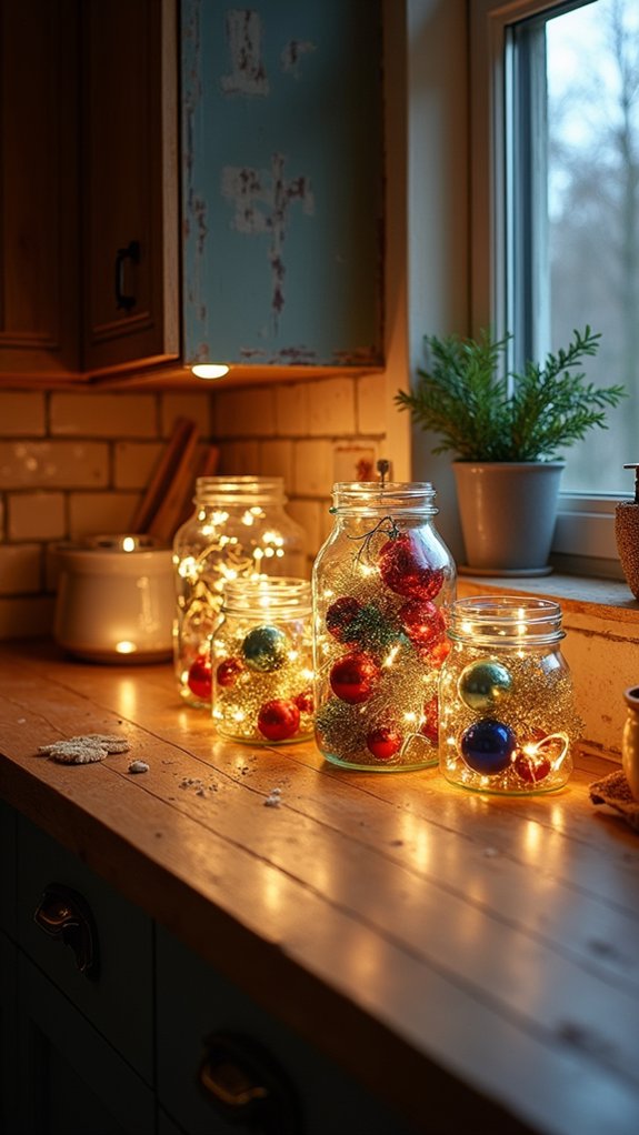vintage ornaments in jars