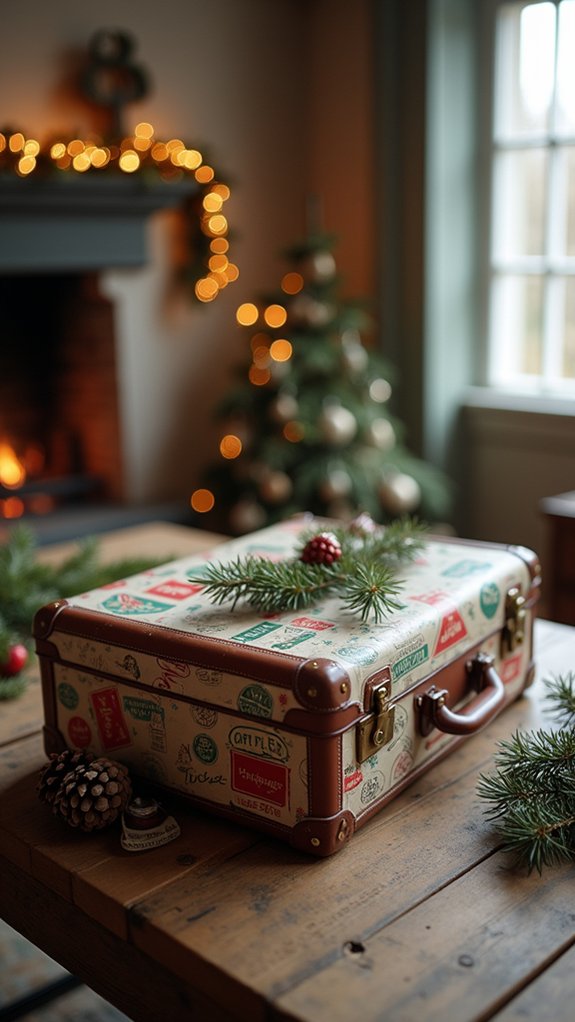 vintage suitcase gift wrapping