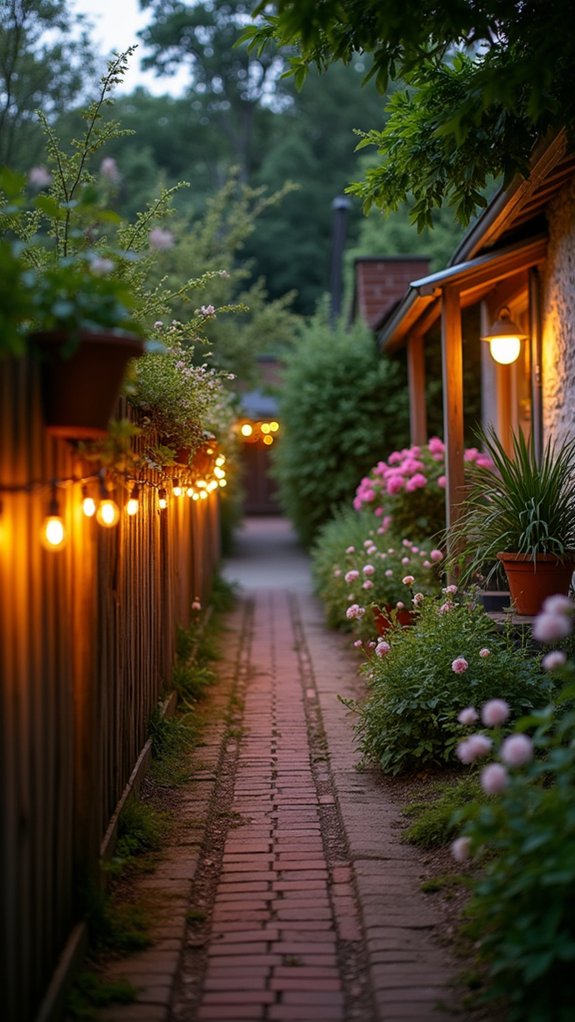 warmly lit garden pathways