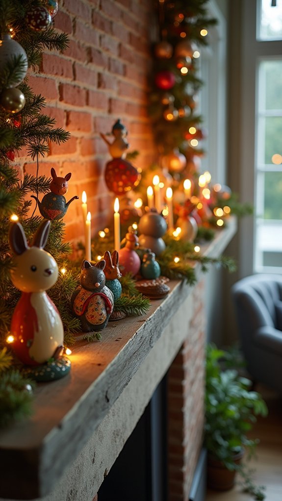 whimsical colorful mantle display