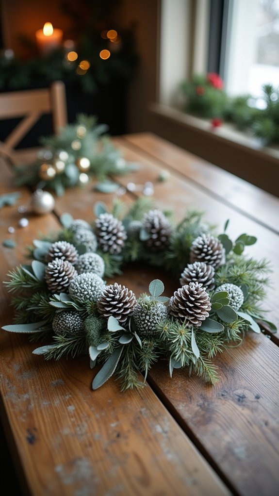 whimsical frosted pinecone wreath