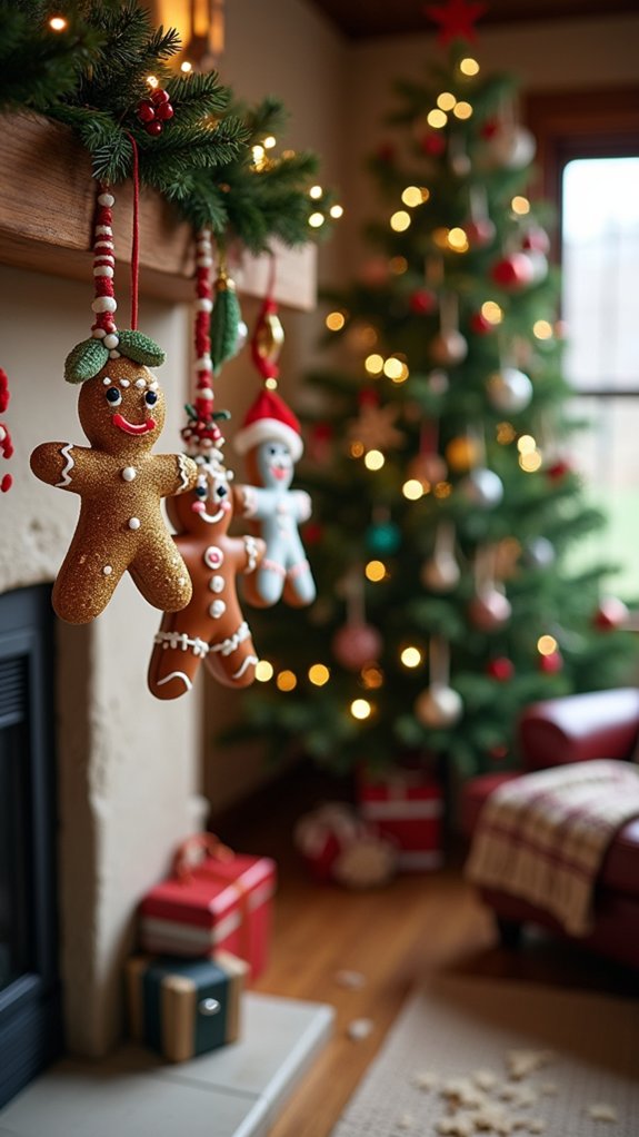whimsical glittered gingerbread ornaments
