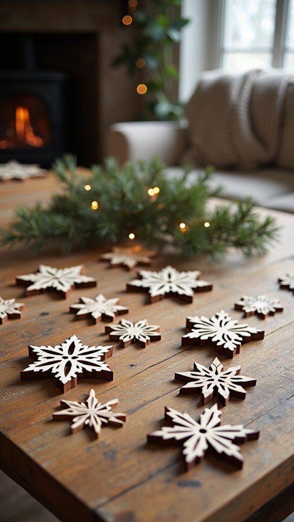 whimsical wooden snowflake decorations