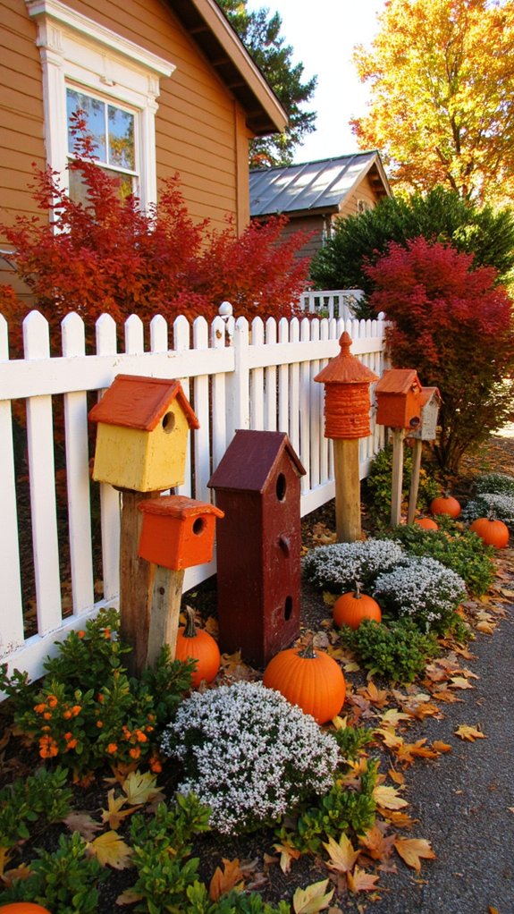 autumn themed whimsical birdhouses