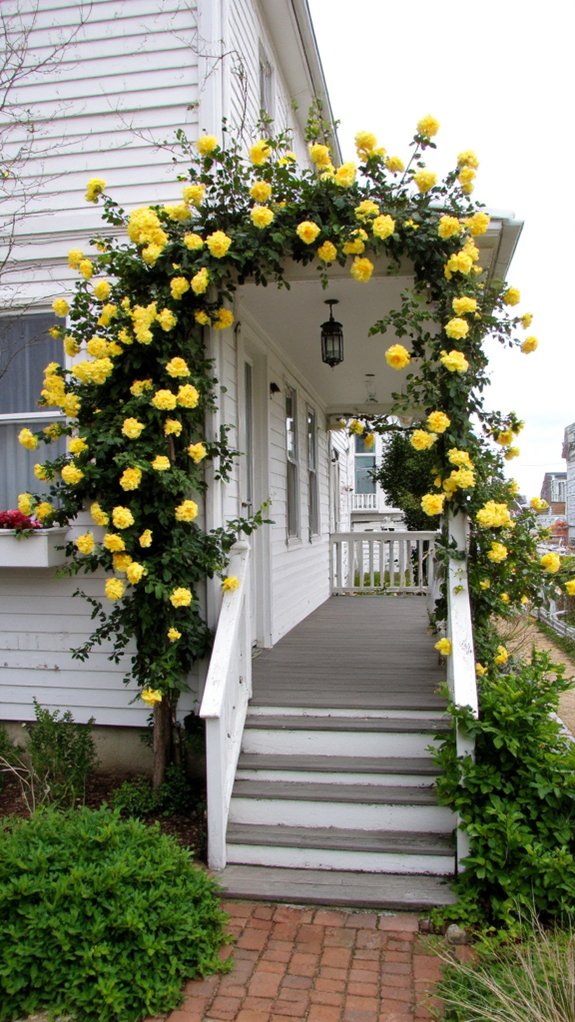 beach cottage with roses