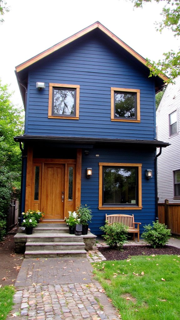 blue siding with wood