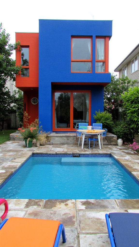 bold colors enhance poolside