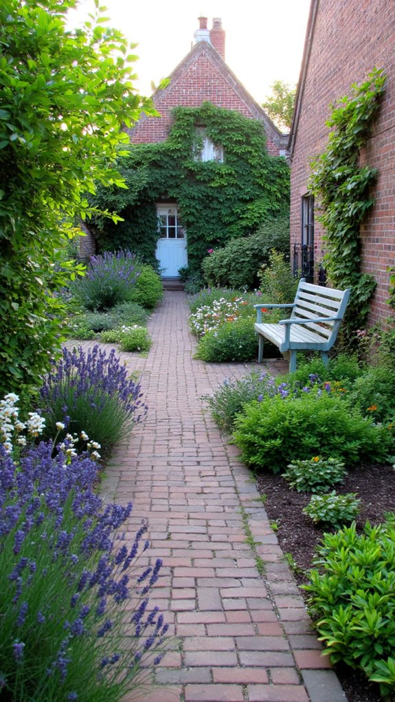 brick pathway through blooms