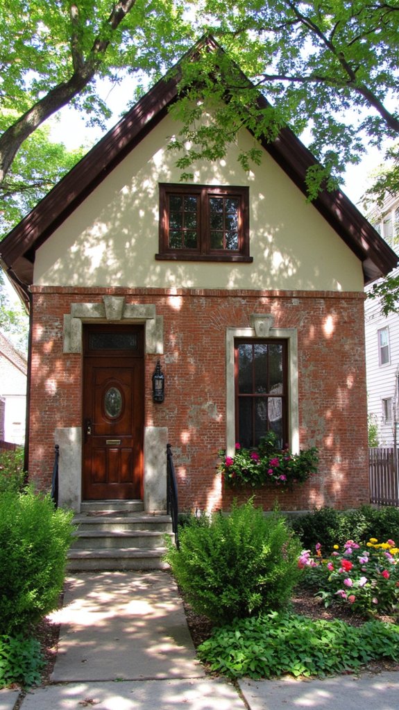 burgundy brick beige stucco