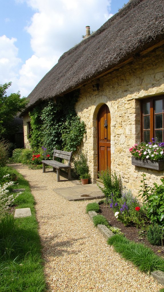 charming cottage with pebbled pathway
