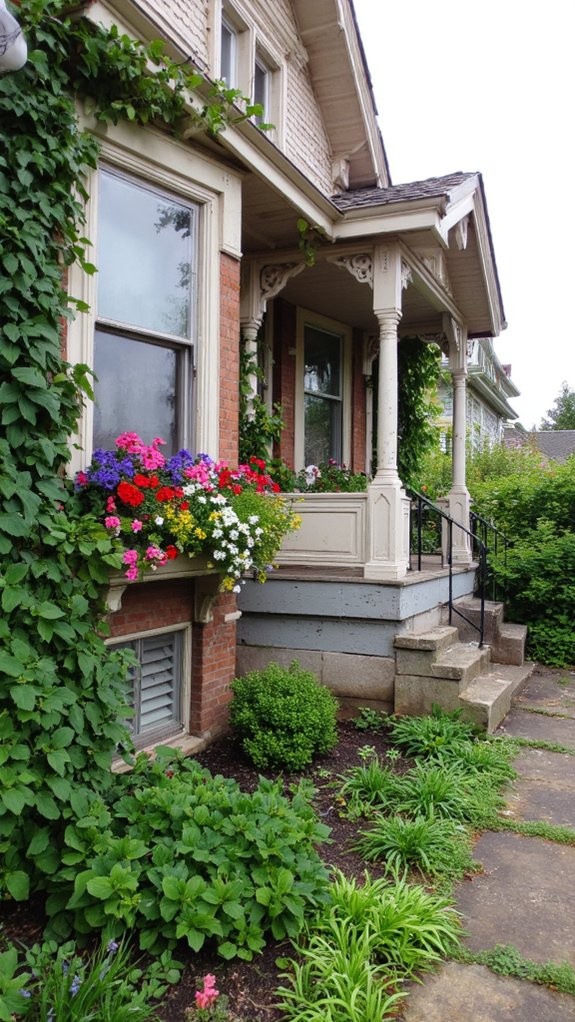 charming greenery in window boxes