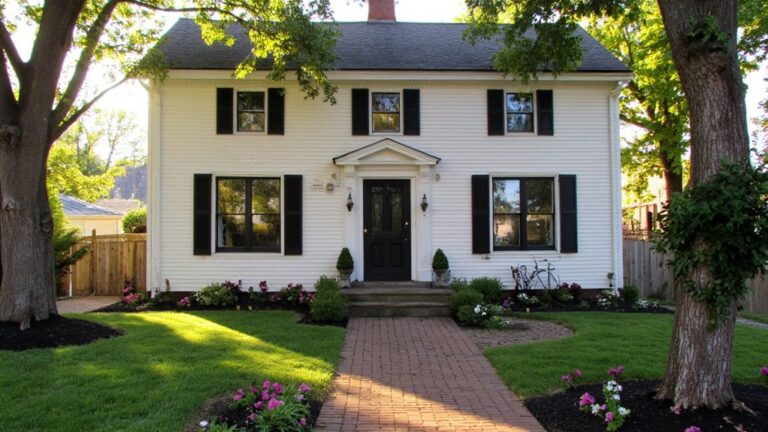 colonial house with black windows