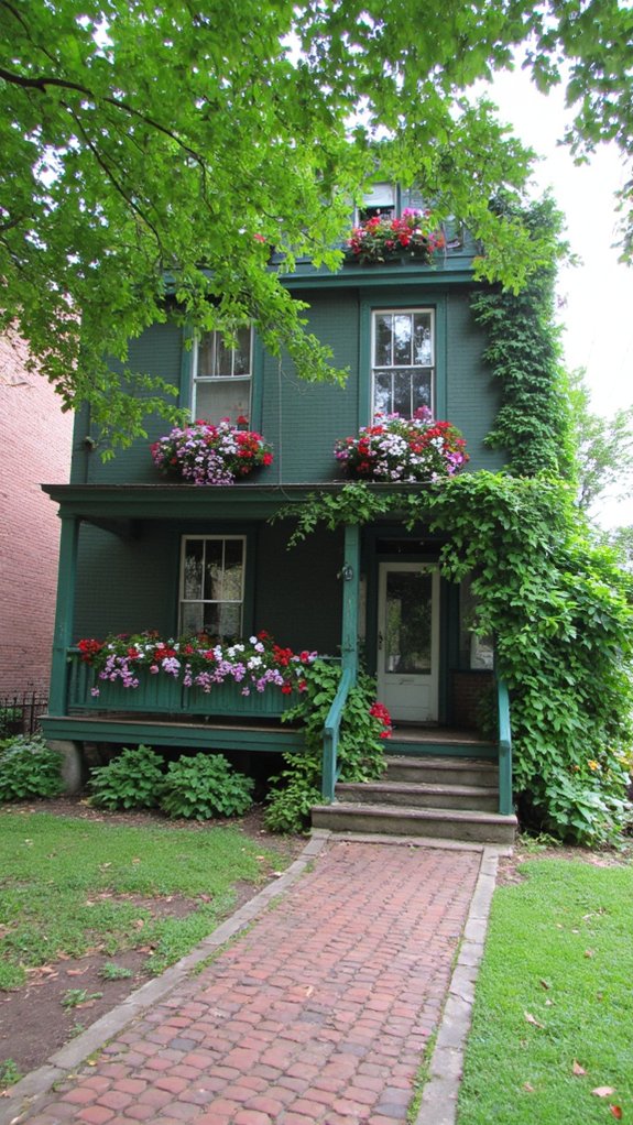 colorful flowers in window boxes