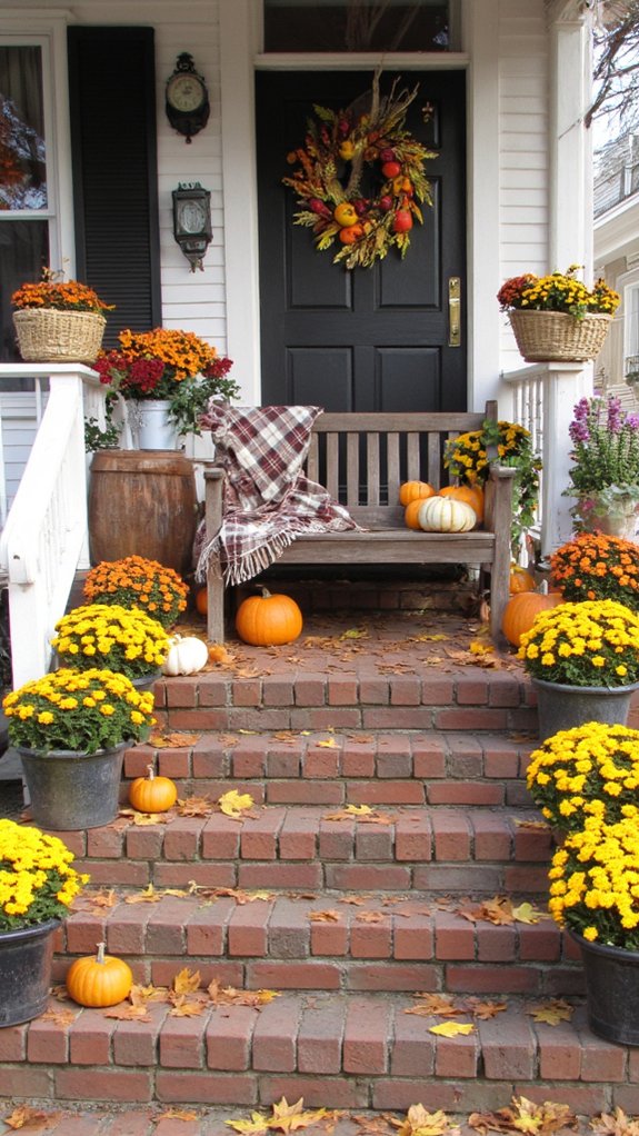 cozy harvest themed porch display