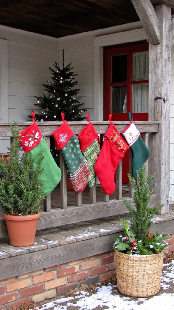 cozy stockings on porch