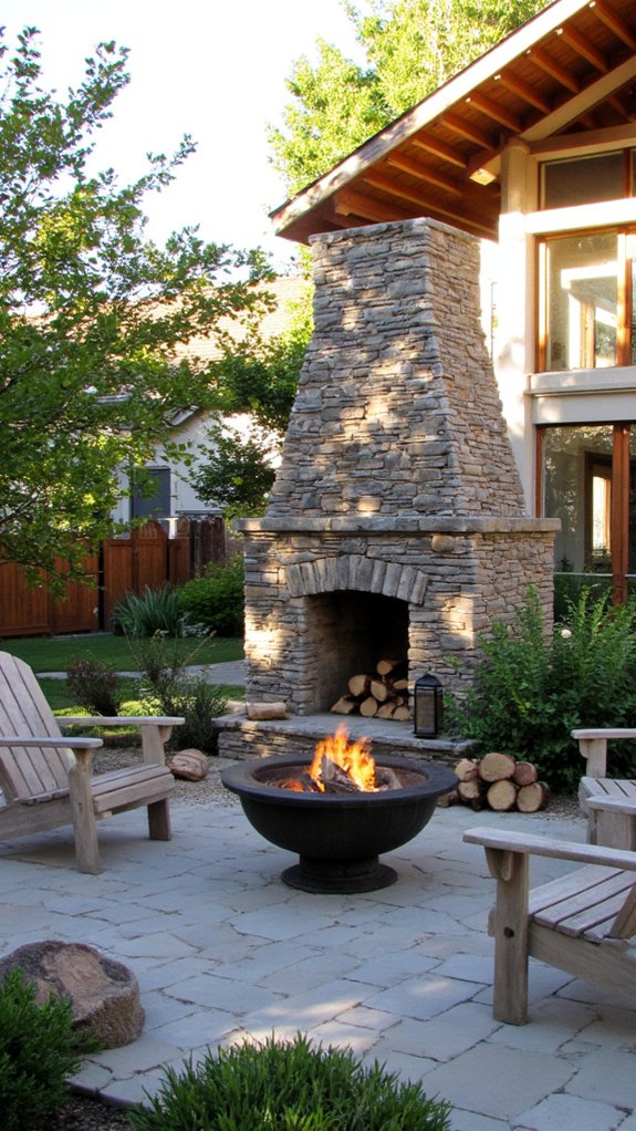 cozy stone veneer fireplace