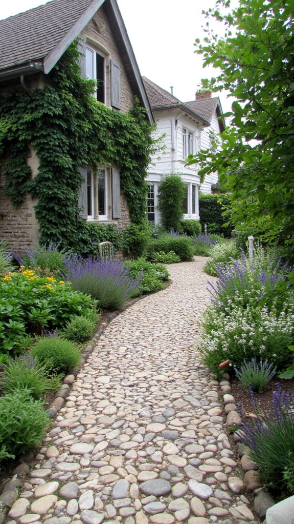 curved natural pebble pathway