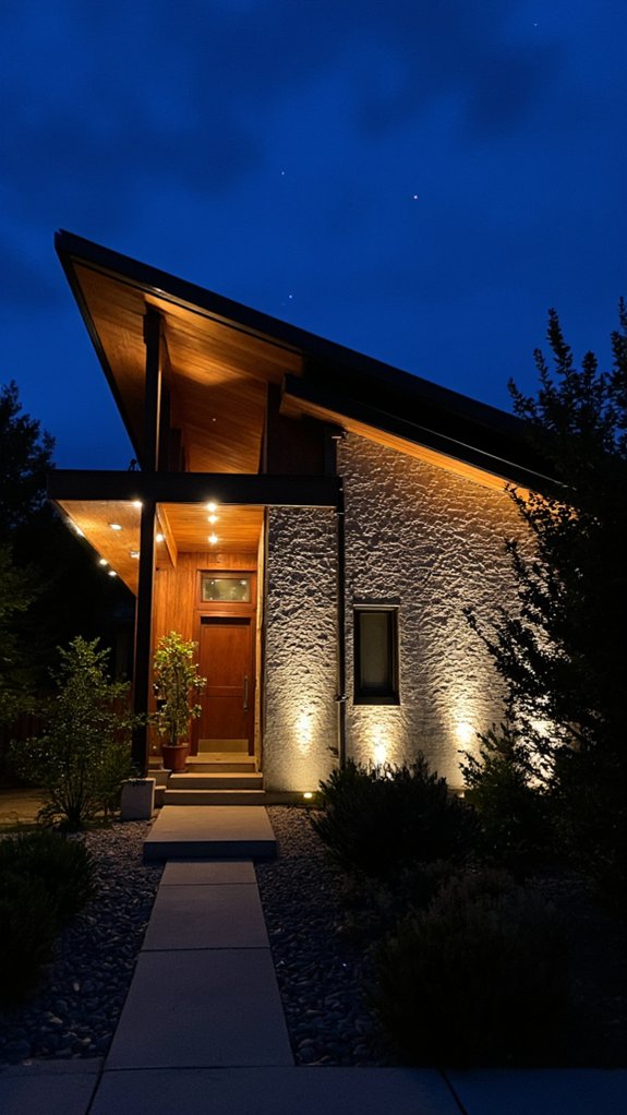 dramatic uplighting enhances architecture